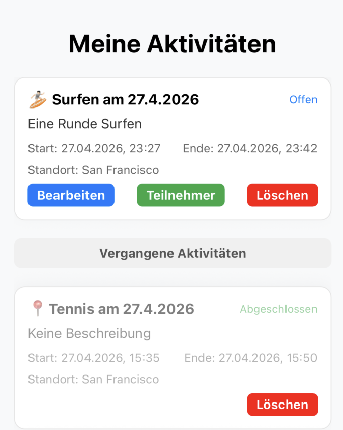 Ansicht der Detailseite einer Aktivität