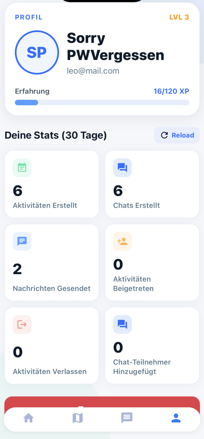 Ansicht des Standortdienstes in der App